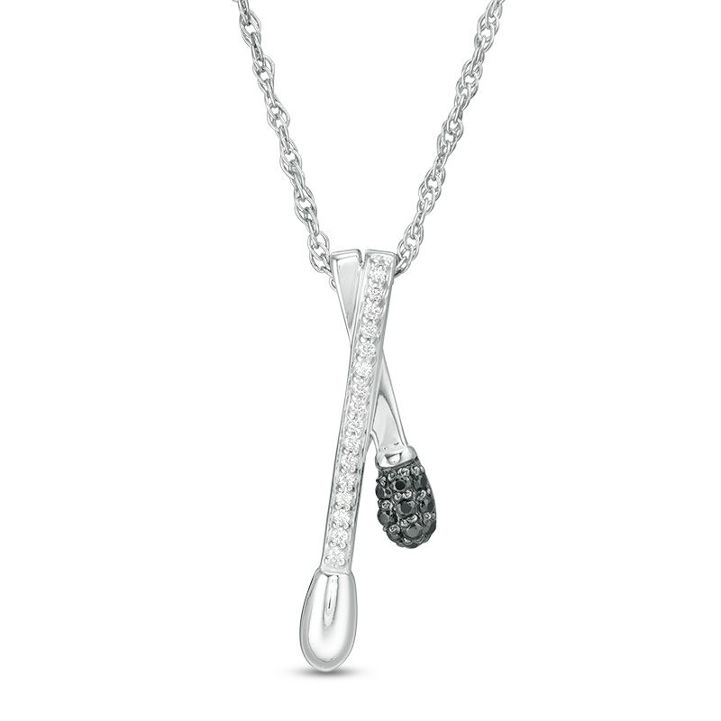 0.085 CT. T.W. Enhanced Black and White Diamond Crossover Matchstick Pendant in Sterling Silver|Peoples Jewellers