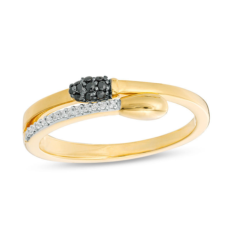 0.085 CT. T.W. Enhanced Black and White Diamond Matchstick Wrap Ring in Sterling Silver and 14K Gold Plate|Peoples Jewellers