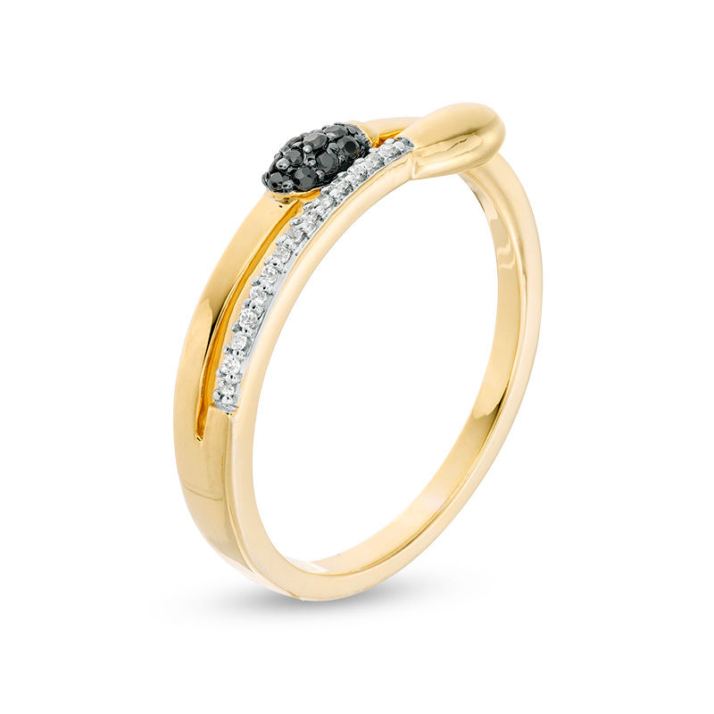 0.085 CT. T.W. Enhanced Black and White Diamond Matchstick Wrap Ring in Sterling Silver and 14K Gold Plate