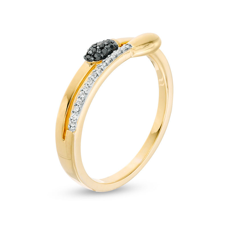 Main Image 3 of 0.085 CT. T.W. Enhanced Black and White Diamond Matchstick Wrap Ring in Sterling Silver and 14K Gold Plate