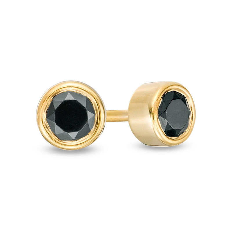 0.23 CT. T.W. Black Diamond Bezel-Set Solitaire Stud Earrings in 10K Gold