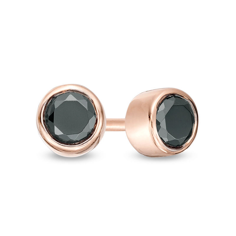 0.23 CT. T.W. Black Diamond Bezel-Set Solitaire Stud Earrings in 10K Rose Gold
