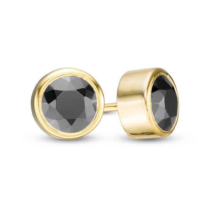 0.69 CT. T.W. Black Diamond Bezel-Set Solitaire Stud Earrings in 10K Gold