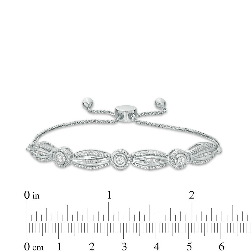 0.58 CT. T.W. Baguette and Round Diamond Alternating Geometric Bolo Bracelet in Sterling Silver - 9.5"