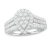 0.95 CT. T.W. Pear-Shaped Multi-Diamond Frame Multi-Row Ring in 10K White Gold