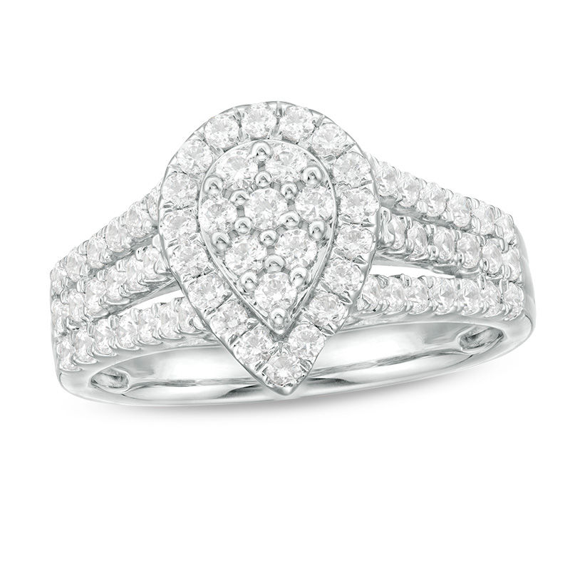 0.95 CT. T.W. Pear-Shaped Multi-Diamond Frame Multi-Row Ring in 10K White Gold|Peoples Jewellers