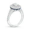 Thumbnail Image 1 of Vera Wang Love Collection 1.18 CT. T.W. Oval Diamond and Blue Sapphire Double Frame Engagement Ring in 14K White Gold