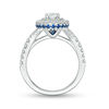 Thumbnail Image 2 of Vera Wang Love Collection 1.18 CT. T.W. Oval Diamond and Blue Sapphire Double Frame Engagement Ring in 14K White Gold