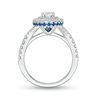 Vera Wang Love Collection 1.18 CT. T.W. Oval Diamond and Blue Sapphire Double Frame Engagement Ring in 14K White Gold