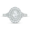 Vera Wang Love Collection 1.18 CT. T.W. Oval Diamond and Blue Sapphire Double Frame Engagement Ring in 14K White Gold