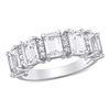 Thumbnail Image 0 of Emerald-Cut Lab-Created White Sapphire and 0.10 CT. T.W. Diamond Five Stone Ring in 10K White Gold