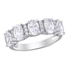 Thumbnail Image 0 of Oval Lab-Created White Sapphire and 0.10 CT. T.W. Diamond Five Stone Ring in 10K White Gold