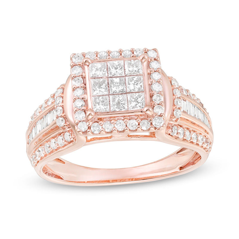 1.00 CT. T.W. Composite Diamond Cushion Frame Engagement Ring in 10K Rose Gold