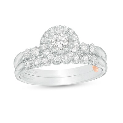 Perfect Fit® 0.50 CT. T.W. Diamond Frame Interlocking Bridal Set in 10K Two-Tone Gold