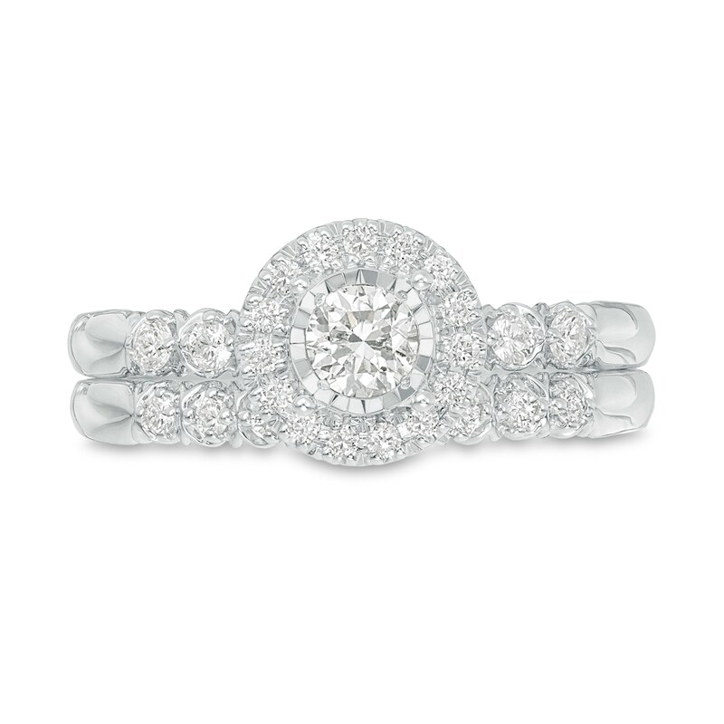 Main Image 4 of Perfect Fit® 0.50 CT. T.W. Diamond Frame Interlocking Bridal Set in 10K Two-Tone Gold