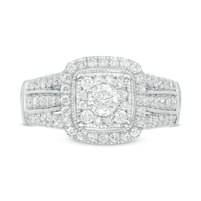 1.00 CT. T.W. Diamond Cushion Frame Vintage-Style Multi-Row Engagement Ring in 10K White Gold