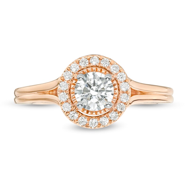 Main Image 3 of Vera Wang Love Collection 0.69 CT. T.W. Diamond Frame Split Shank Engagement Ring in 14K Rose Gold