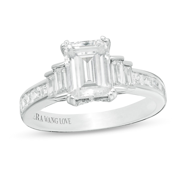 Vera Wang Love Collection 2.58 CT. T.W. Certified Emerald-Cut Diamond Three Stone Ring in 14K White Gold (I/SI2)