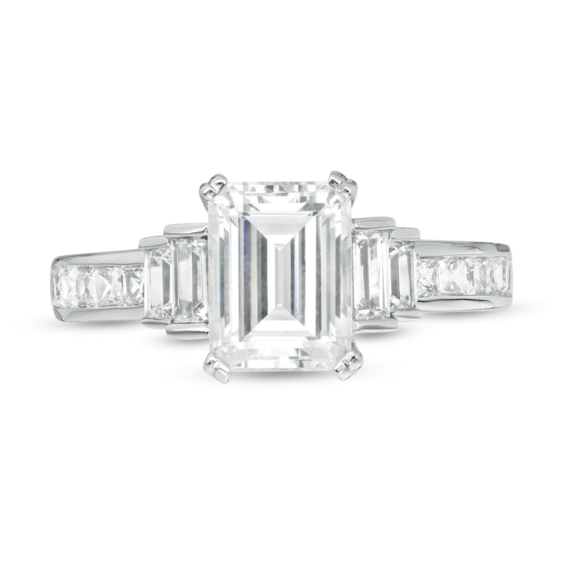 Vera Wang Love Collection 2.58 CT. T.W. Certified Emerald-Cut Diamond Three Stone Ring in 14K White Gold (I/SI2)