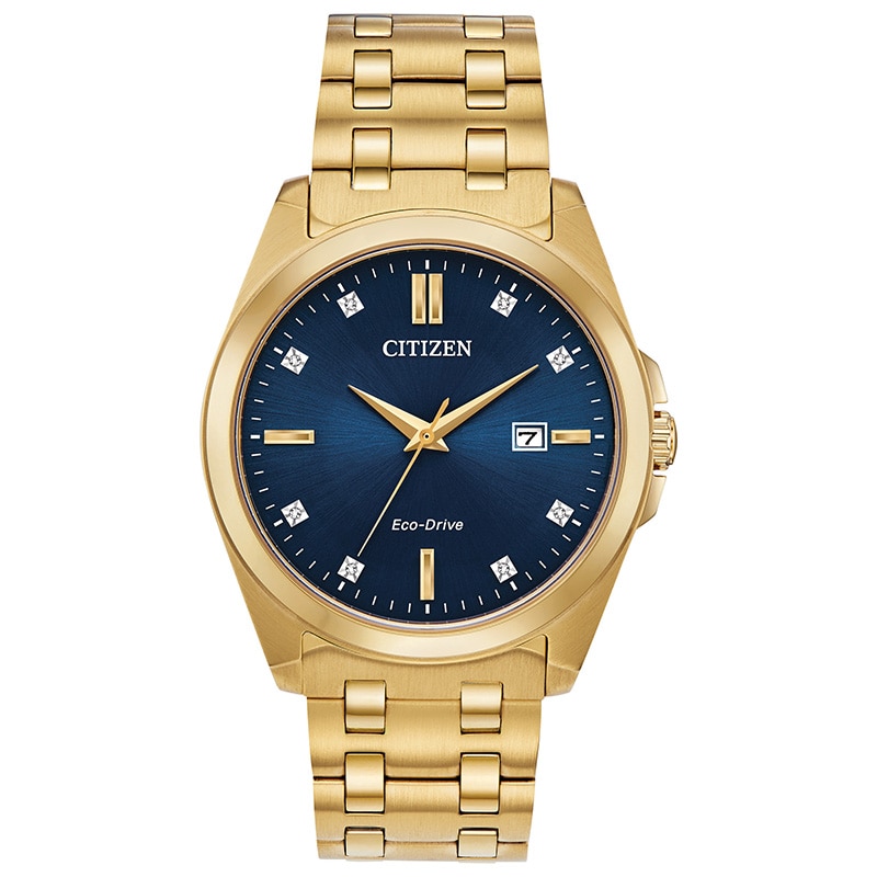 Men's Citizen Eco-Drive® Corso Diamond Accent Gold-Tone Watch with Blue Dial (Model: BM7103-51L
