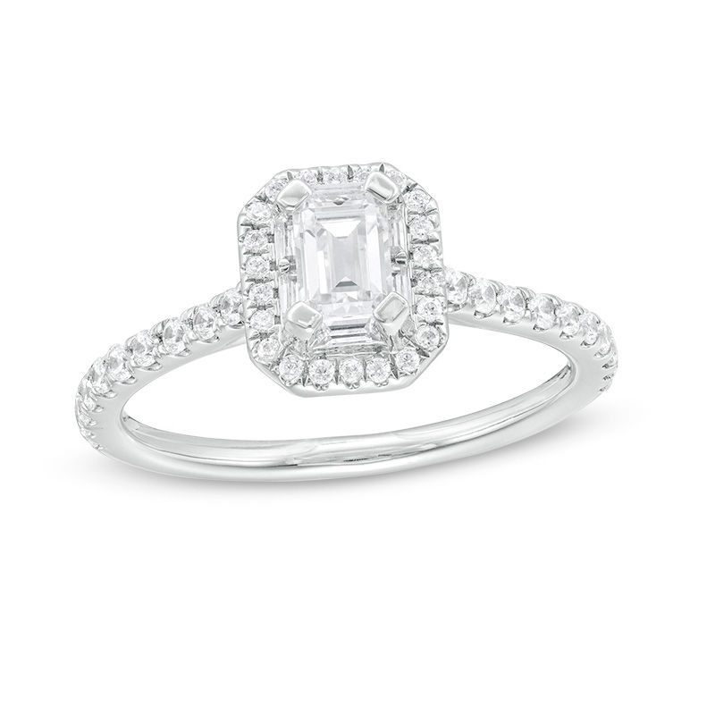 0.70 CT. T.W. Emerald-Cut Diamond Octagonal Frame Engagement Ring in 14K White Gold