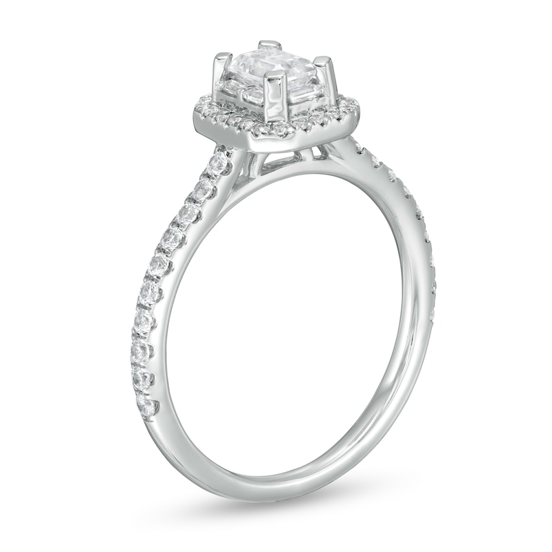 Main Image 3 of 0.70 CT. T.W. Emerald-Cut Diamond Octagonal Frame Engagement Ring in 14K White Gold