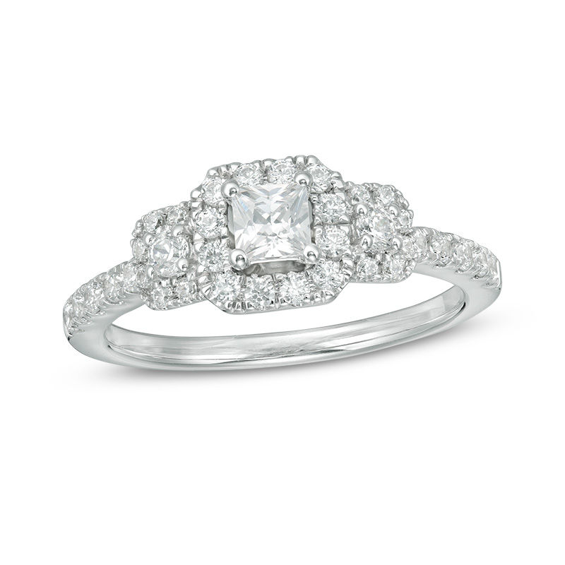 0.75 CT. T.W. Princess-Cut Diamond Past Present Future® Frame Engagement Ring in 14K White Gold|Peoples Jewellers