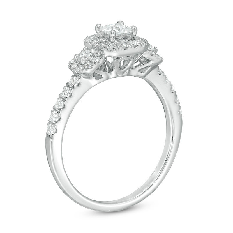 0.75 CT. T.W. Princess-Cut Diamond Past Present Future® Frame Engagement Ring in 14K White Gold