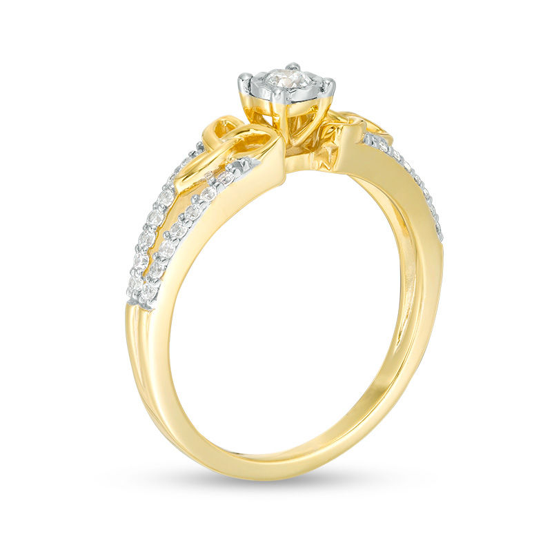 Main Image 3 of 0.29 CT. T.W. Diamond Celtic Knots Split Shank Engagement Ring in 10K Gold