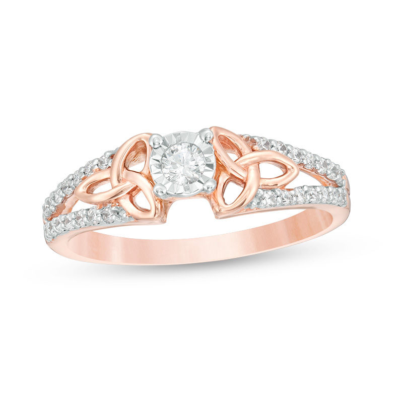 0.29 CT. T.W. Diamond Celtic Knots Split Shank Engagement Ring in 10K Rose Gold