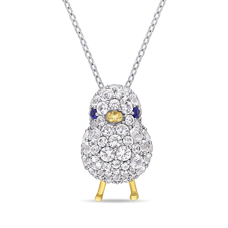 Lab-Created Blue and White Sapphire Chick Pendant in Sterling Silver and Yellow Rhodium