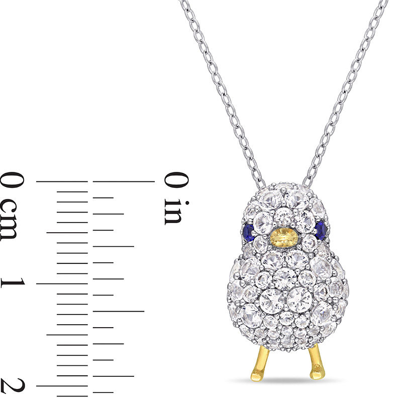 Main Image 3 of Lab-Created Blue and White Sapphire Chick Pendant in Sterling Silver and Yellow Rhodium