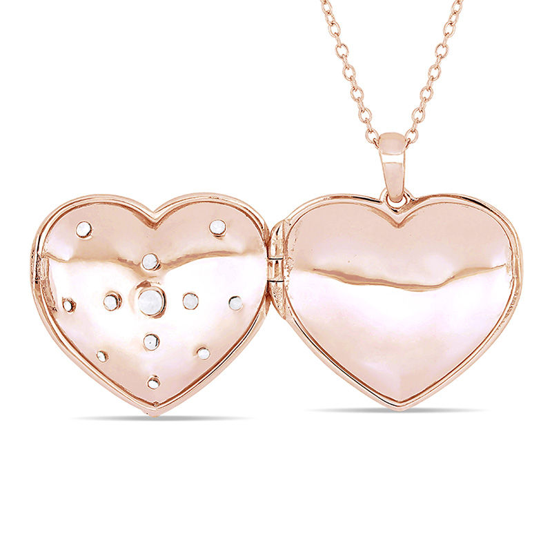 White Topaz Vintage-Style Heart-Shaped Locket in Sterling Silver with Rose Rhodium