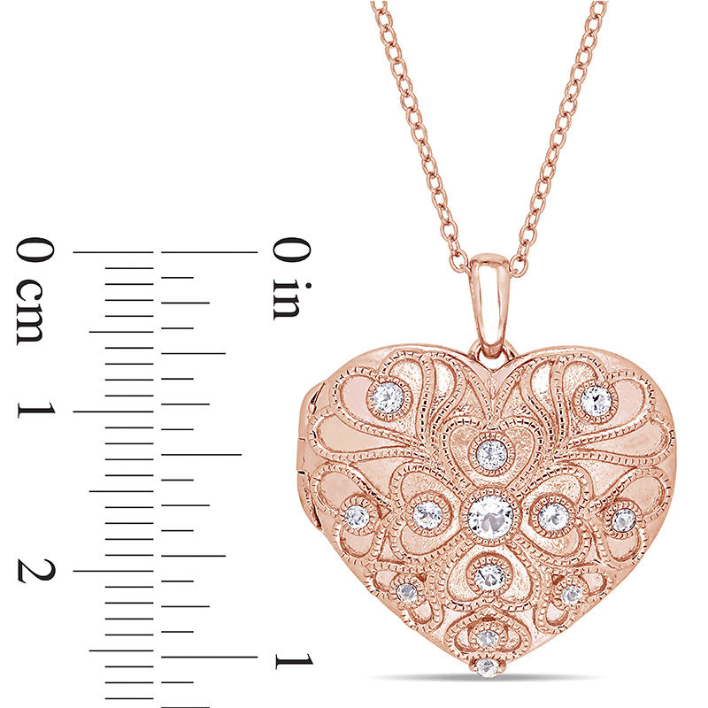White Topaz Vintage-Style Heart-Shaped Locket in Sterling Silver with Rose Rhodium