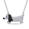 Thumbnail Image 0 of Lab-Created White and Blue Sapphire and Black Spinel Dachshund Necklace in Sterling Silver - 17"