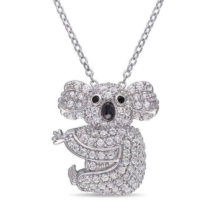 Lab-Created White Sapphire and Black Spinel Koala Pendant in Sterling Silver