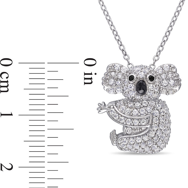 Lab-Created White Sapphire and Black Spinel Koala Pendant in Sterling Silver