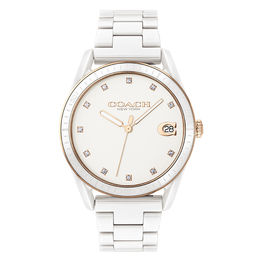 Ladies' Coach Preston Crystal Accent White Ceramic Watch (Model: 14503263)