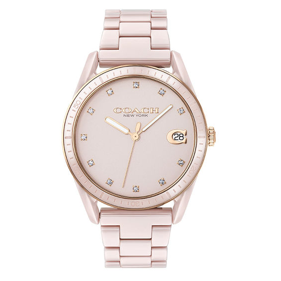 Ladies' Coach Preston Crystal Accent Pink Ceramic Watch with Pink Dial (Model: 14503264)