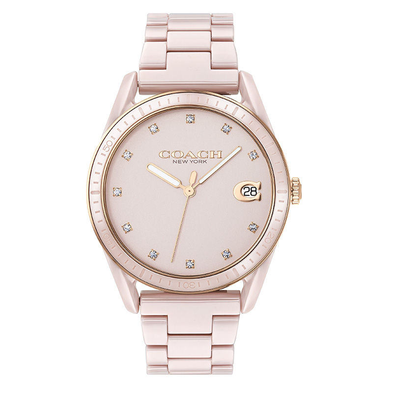 Ladies' Coach Preston Crystal Accent Pink Ceramic Watch with Pink Dial (Model: 14503264)|Peoples Jewellers