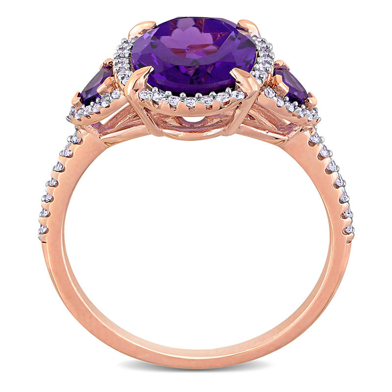 Oval Amethyst and 0.24 CT. T.W. Diamond Frame Ring in 14K Rose Gold