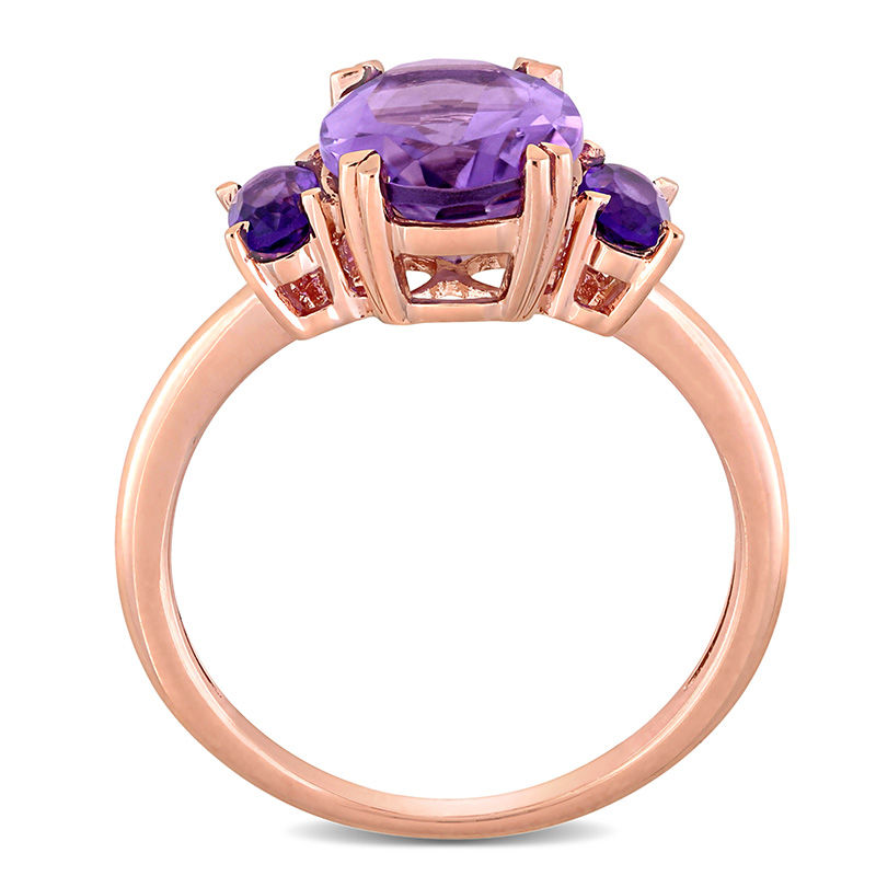 Oval Amethyst Three Stone Ring in 14K Rose Gold
