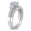 Thumbnail Image 3 of Aquamarine, Lab-Created White Sapphire and 0.12 CT. T.W. Diamond Three Stone Bridal Set in 10K White Gold