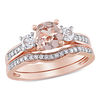 Thumbnail Image 0 of Morganite, Lab-Created White Sapphire and 0.12 CT. T.W. Diamond Three Stone Bridal Set in 10K Rose Gold