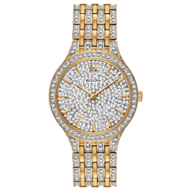 Ladies' Bulova Phantom Crystal Accent Gold-Tone Watch with Silver-Tone Dial (Model: 98L263)|Peoples Jewellers