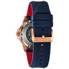 Thumbnail Image 1 of Men's Bulova Marine Star Automatic Rose-Tone Strap Watch with Blue Skeleton Dial (Model: 98A227)