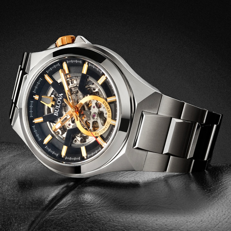 Main Image 4 of Men's Bulova Classic Maquina Automatic Watch with Black Skeleton Dial (Model: 98A224)