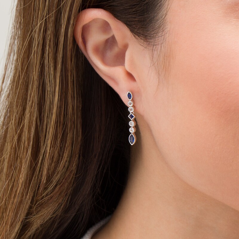 Main Image 2 of Multi-Shaped Lab-Created Blue and White Sapphire Vintage-Style Drop Earrings in Sterling Silver