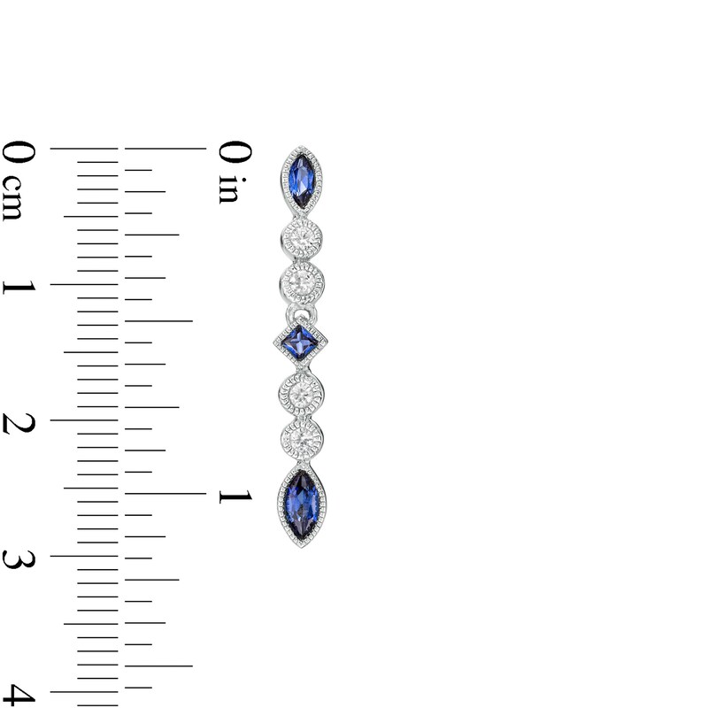 Main Image 3 of Multi-Shaped Lab-Created Blue and White Sapphire Vintage-Style Drop Earrings in Sterling Silver