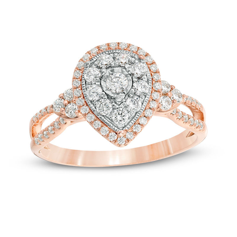 0.45 CT. T.W. Diamond Pear-Shaped Frame Vintage-Style Engagement Ring in 10K Rose Gold|Peoples Jewellers